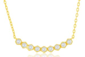 Steling Silver gold plated nexacon cubic zirconia bar necklace on adjustable chain