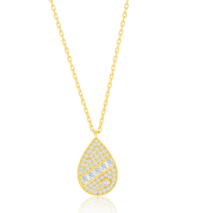 Sterling Silver gold plated cubci zirconia pear shape pendant on adjustable chain