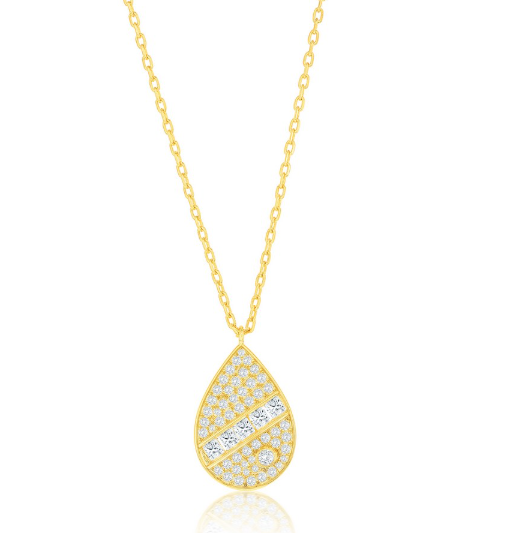 M .png Sterling Silver gold plated cubci zirconia pear shape pendant on adjustable chain