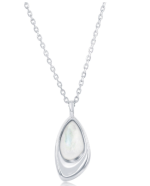 Sterling Silver rhodium plated mother of pearl geometic shaped necklace