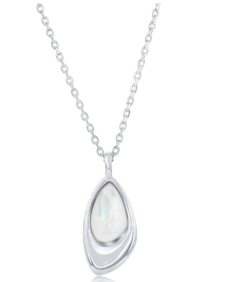 M .png Sterling Silver rhodium plated mother of pearl geometic shaped necklace