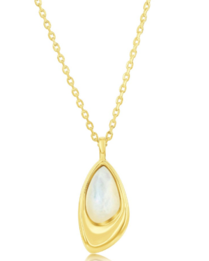 Sterling Silver gold plated mother of pearl geometric shape necklace on adjustable chain