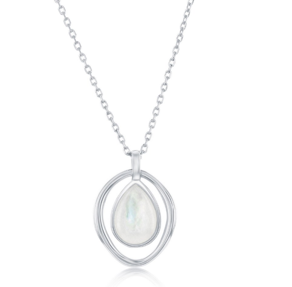 M .png Sterling Silver rhodium plated mother of pearl pear shaped oval necklace on adjustable chain