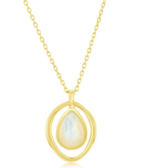 Sterling Silver gold plated mother of pearl pearshaped oval necklace on adjustable chain