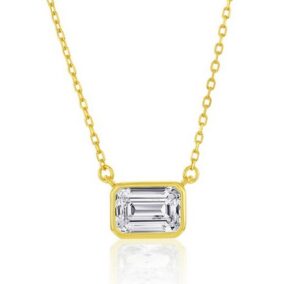 Sterling Silver gold plated rectangle cubic zirconia bezel set on adjustable link chain