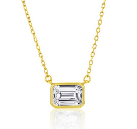 Sterling Silver gold plated rectangle cubic zirconia bezel set on adjustable link chain
