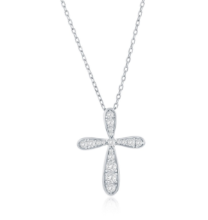 Sterling Silver rhodium plated cubic zirconia cross pendant on adjustable chain