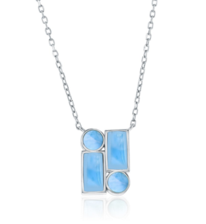 Sterling Silver rhodium plated genuine larimar multi shaped necklace on adjustable chain
