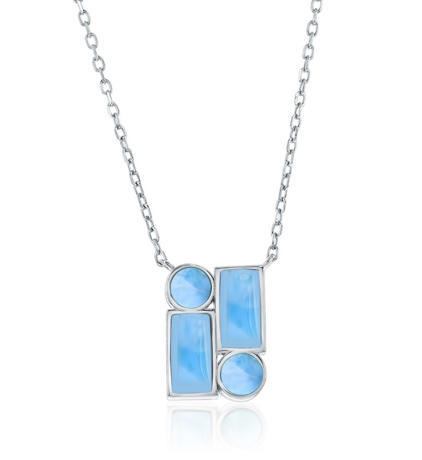 M .png Sterling Silver rhodium plated genuine larimar multi shaped necklace on adjustable chain