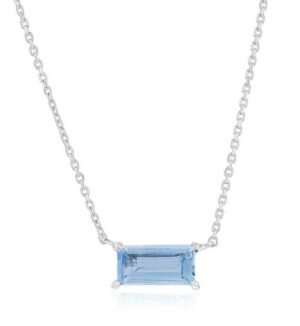Sterling Silver rhodium plated 5 by 10 rectangular genuine blue topaz necklace on adjustable able