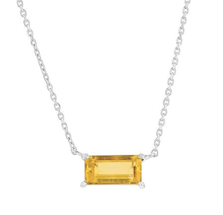 Sterling Silver rhodium plated 5 by 10mm rectangle genuine citrine necklace on adjustable chain