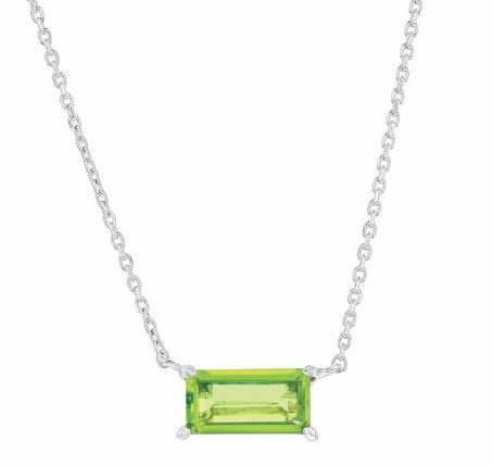 Sterling Silver rhodium plated 5 by 10 rectangular genuine peridot necklace on adjustable able