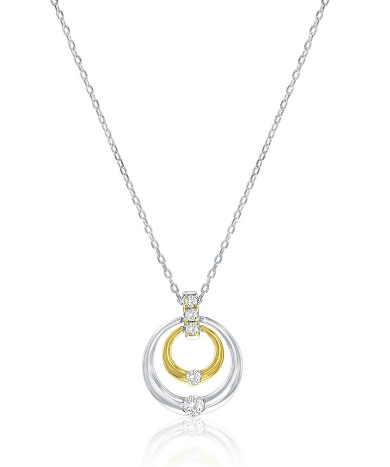M .png Sterling Silver rhodium plated and gold plated cubic zirconia circle pendant on adjustable chain 16+2"