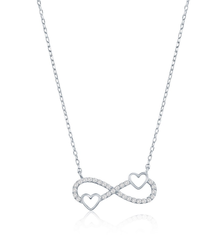 Sterling Silver rhodim plated infinity heart and cubic zirconia necklace