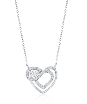 Sterling Silver rhodium plated heart and pear shaped cubic zirconia heart pendant on adjustable chain