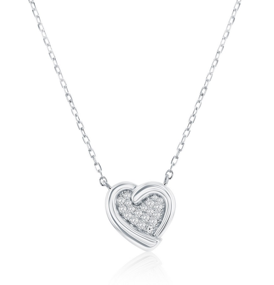 M .png Sterling Silver rhodium plated cubic zirconia pave heart pendant on adjustable chain