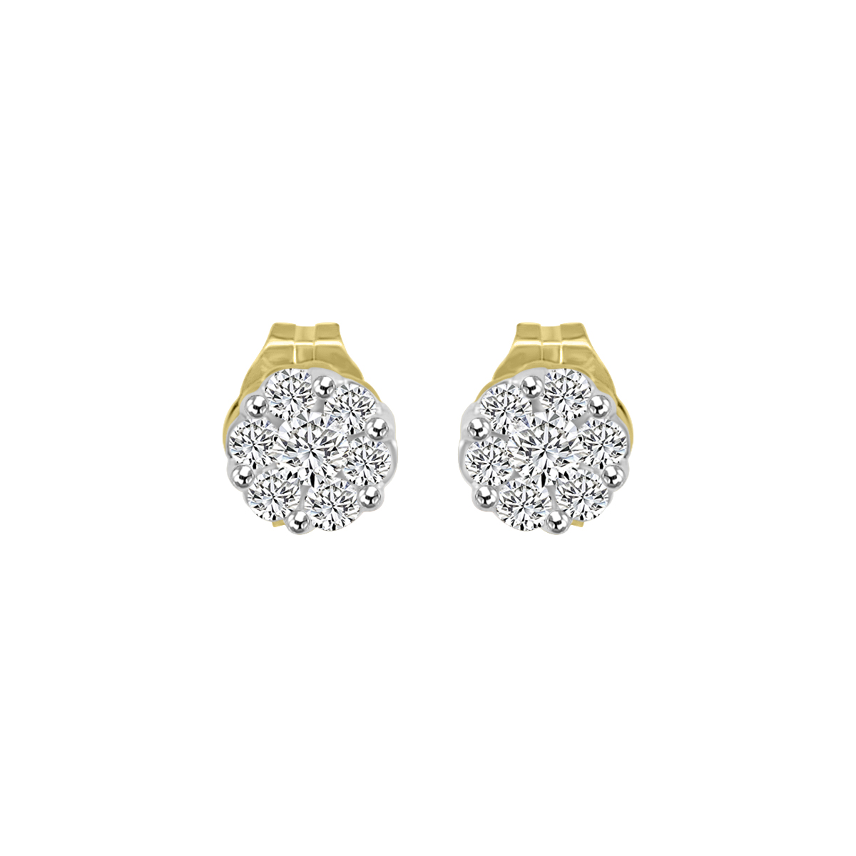 MEVB 10kt yellow gold diamond cluster flower earrings tw 0.25cts SI2, H/I
