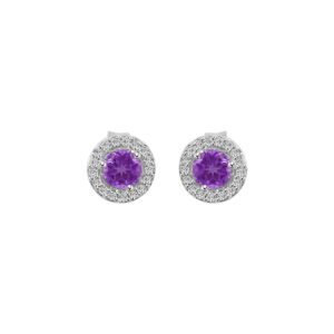 14kt white gold diamond and amethyst halo earrings tw 0.10cts SI, H