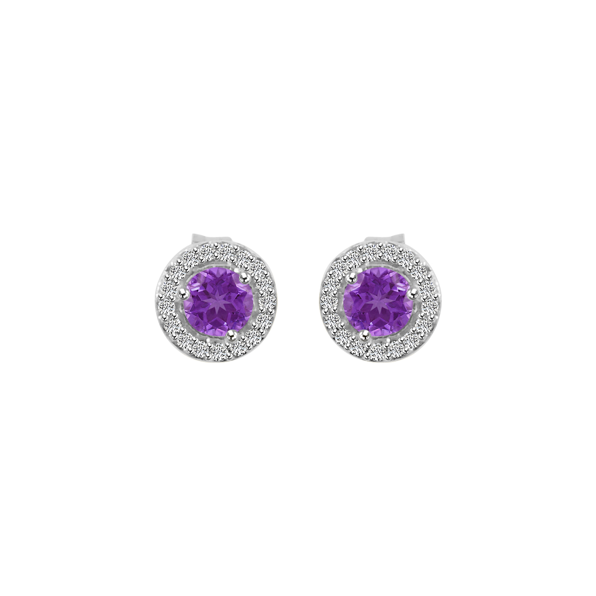 MEAMV 14kt white gold diamond and amethyst halo earrings tw 0.10cts SI, H