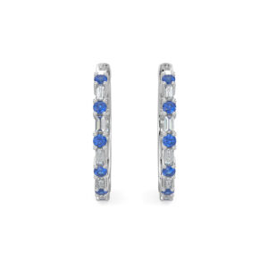 14kt white gold baguette sapphire and diamond huggie earring D tw 0.20cts SI2, I