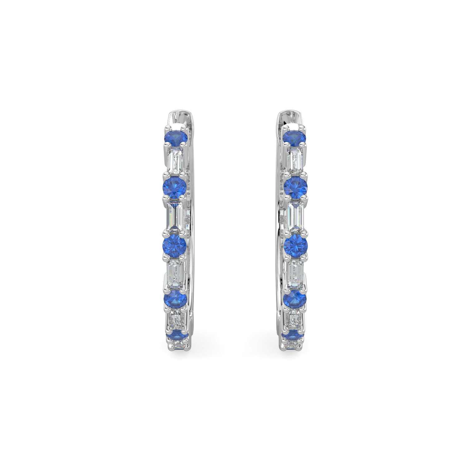 MEV SP .jpg 14kt white gold baguette sapphire and diamond huggie earring D tw 0.20cts SI2, I