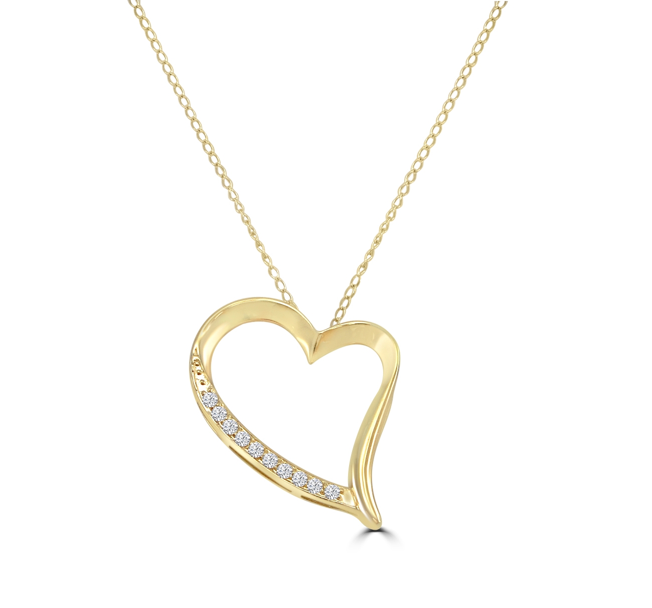 MPV 14kt yellow gold diamond heart pendant on machine made rope tw 0.10cts SI, I 18"