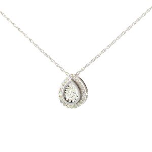 14kt white gold diamond pear shape pendant on machine rope D tw 0.16cts 18" SI1/SI2, near colorless I