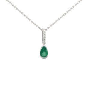 10kt white gold diamond and genuine emerald pear shape pendnat D tw 0.05cts SI2, near colorless I color on 18"
