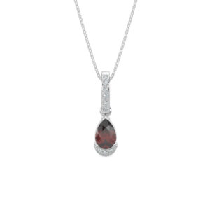 10kt white gold diamond and pear shape genuine ruby pendant D tw 0.05cts on 18"