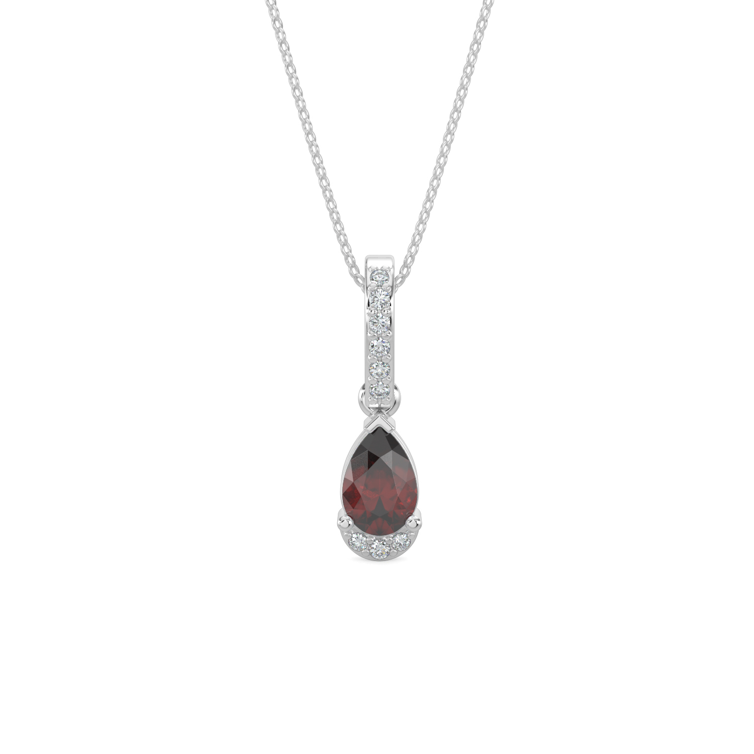 MPV RU .jpg 10kt white gold diamond and pear shape genuine ruby pendant D tw 0.05cts on 18"