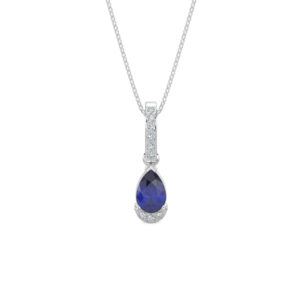 10kt white gold diamond and genuine saphire pear shape pendant D tw 0.05cts SI, near colorless J/I