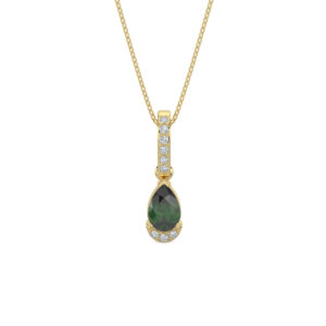 10kt yellow gold diamond and genuine emerald tear drop pendant D tw 0.05cts Si2, near colorless I color on 18"