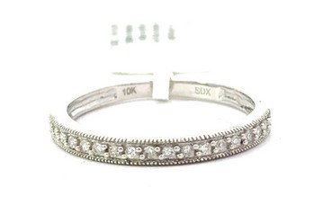 MRS 10kt white gold shared prong with milgrain edge diamond wedding band tw 0.12cts SI2, I color