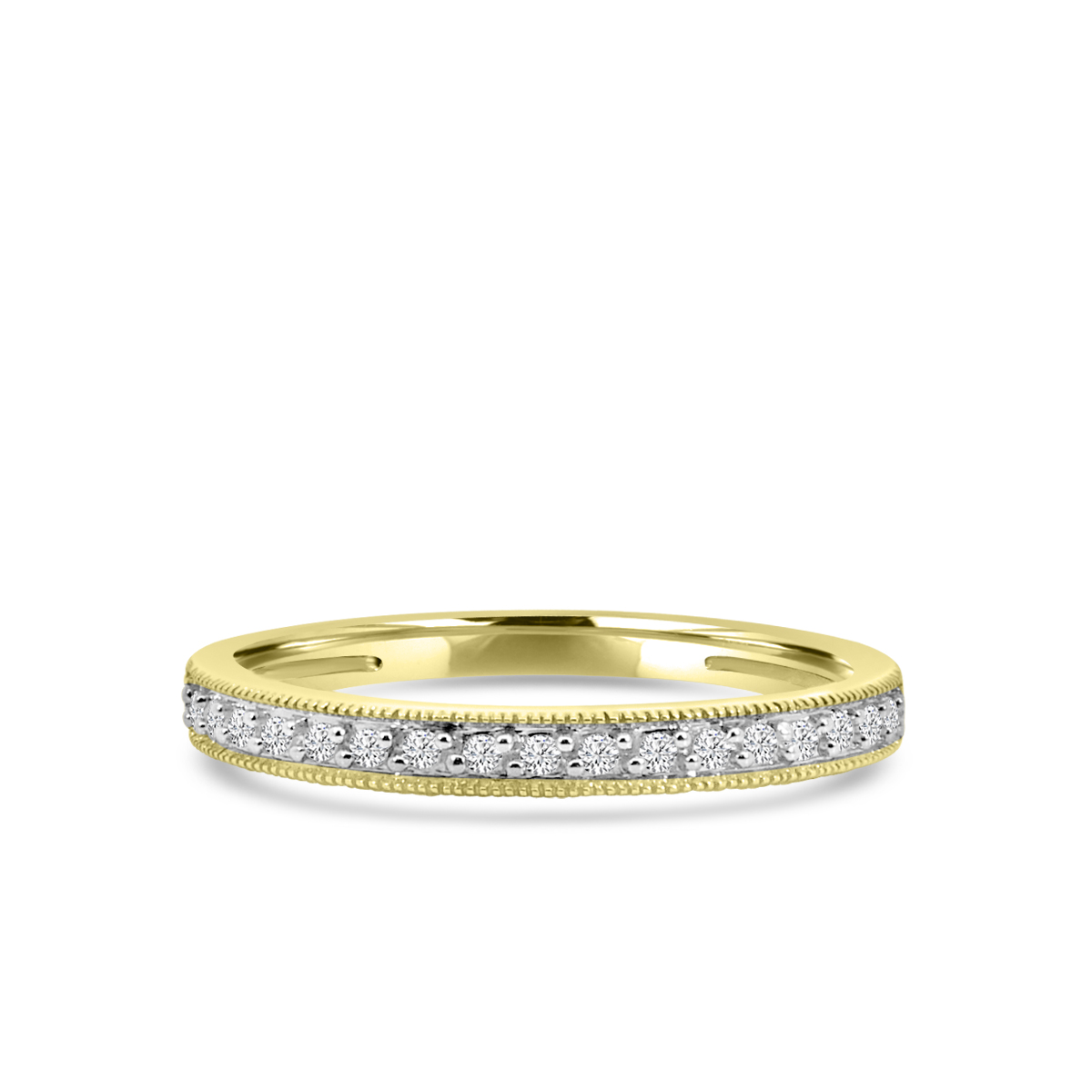 MRS .jpg 10kt yellow gold shared prong milgrain edge wedding band tw 0.12cts I1, I