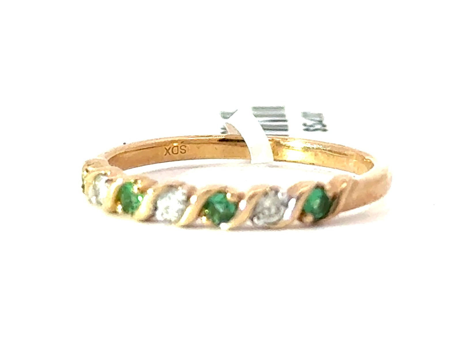 MRV .jpg 10kt yellow gold diamond and emerald S bar ring D tw 0.10cts E tw 0.15cts SI1, H