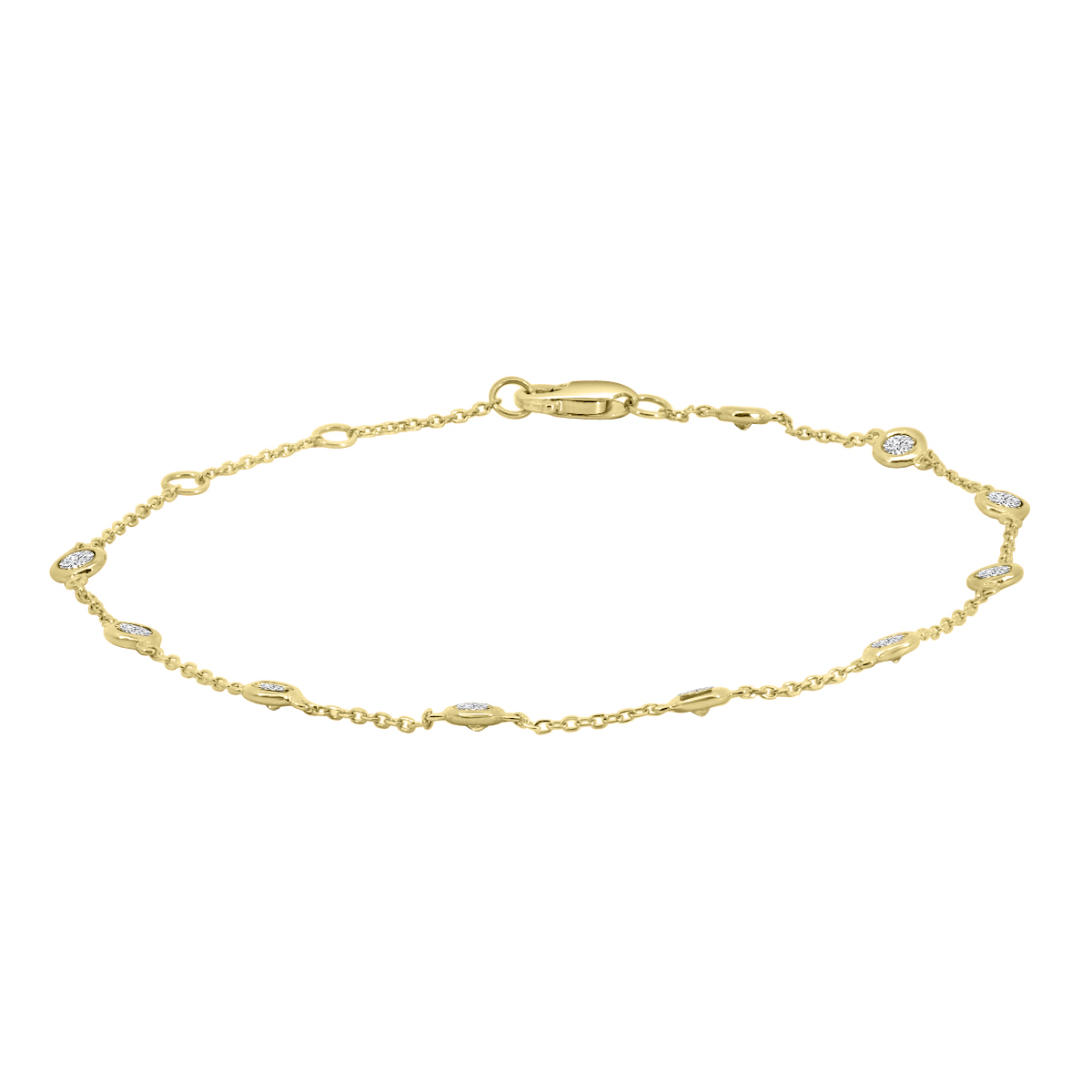 MTV .jpg 14kt yellow gold diamond by yard bracelet tw 0.50cts SI2, near colorless I color with claw catch closure