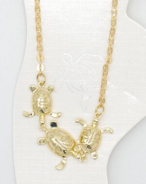 Gold plated Fashion 3 Hibiscus turtle ankle bracelet with adjustable clasp