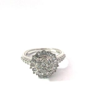 14kt white gold diamond cluster fashion ring tw 1.00cts VS2/SI clarity, near colorless G with fancy milgrain underbezel