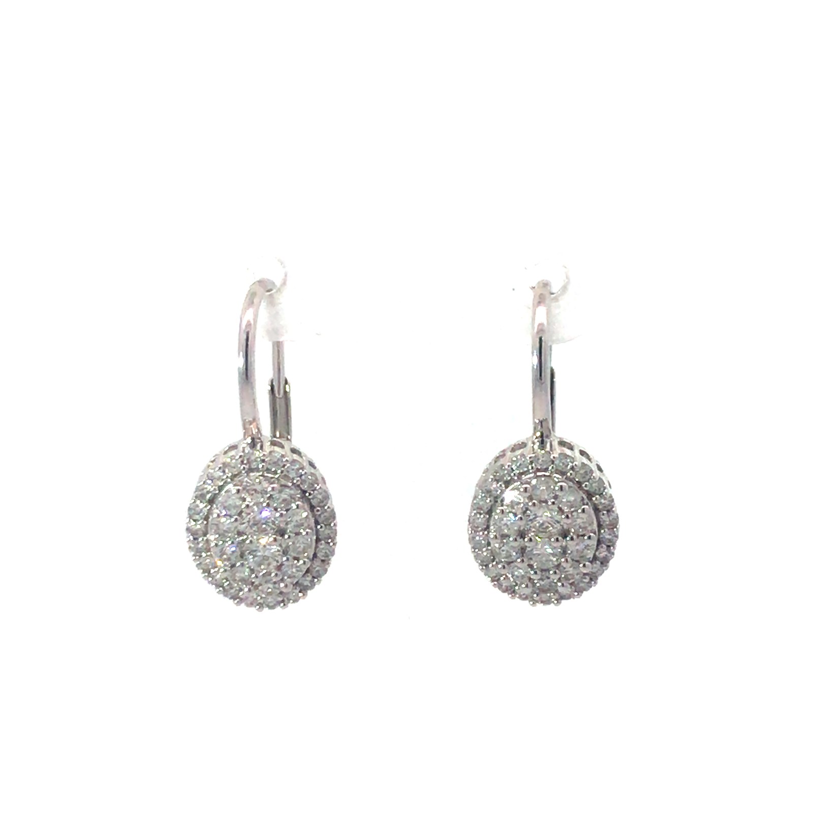 MFCO .jpg 14kt white gold diamond cluster over lever back earrings tw 0.75cts VS2/SI1, near colorless G color