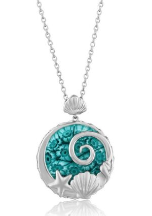 Sterling Silver Rhodium Plated Venetian Murano Glass Nautical Scene On 1.4mm Diamond Cut Cable Chain 18"