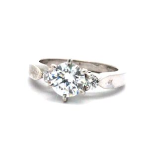 S.S. CZ 6 prong 2 smaller set with 2 prongs and smaller channel tw 0.36 CZ center cz 1.00 ct