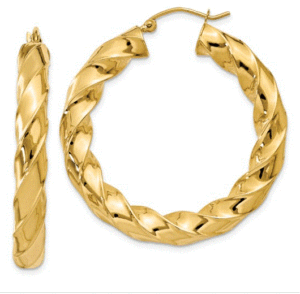10kt yellow gold twisted shiny medium hoop earring