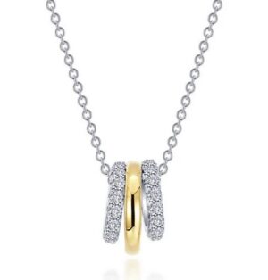 Sterling Silver gold plated and platinum bonded small pave lassire simulate diamond circle necklace tw 0.76cts
