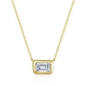 Sterling Silver gold plated lassire simulated emerald cut bezel necklace tw 0.54cts on adjustable chain