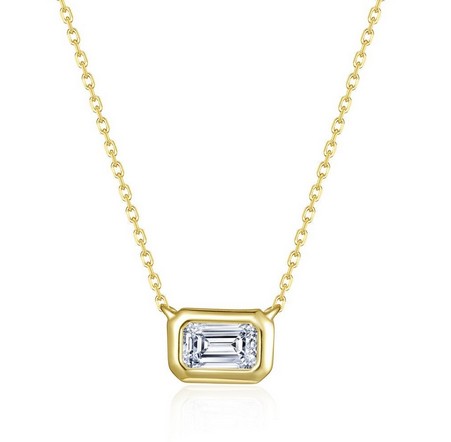 NCLG .jpg Sterling Silver gold plated lassire simulated emerald cut bezel necklace tw 0.54cts on adjustable chain
