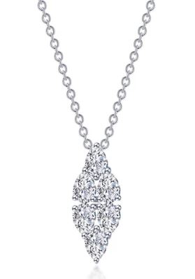 Sterling Silver platinum bonded lassire simlated pear shape cluster diamond pendant tw 1.75cts on 20"necklace