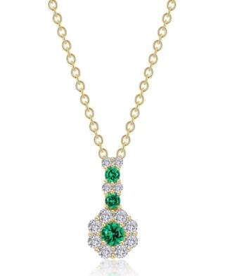 NCEG .jpg Sterling Silver gold plated lassire simulate diamond and emerald cluster flower pendant tw 0.58cts on 20" chain