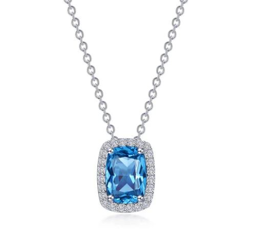 NBTP .jpg Sterling Silver platinum bonded lassire simulate diamond and blue topez cushion pendant tw 4.26cts