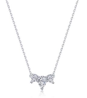 Sterling Silver platinum bonded petite 3 stone lassire simulate diamond necklace. tw 1.00cts 18"