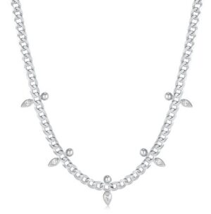 Sterling Silver Curb chain sparkle point necklace